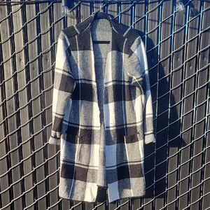 Black and White Plaid Open Cardigan